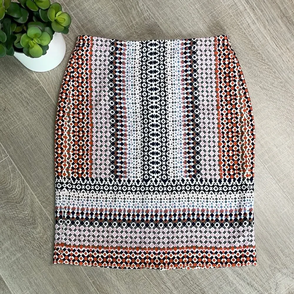 J. CREW Geometric Print Lined Pencil Mini Skirt with Slit Women's Size 2